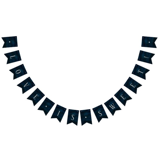 Bannière À Fanions Marine Luster Dark Blue Love is Sweet Mariage (Tout)