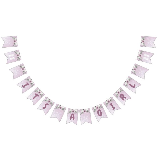 Bannière À Fanions Mauve Girl's It's a Girl Baby shower Banner (Tout)