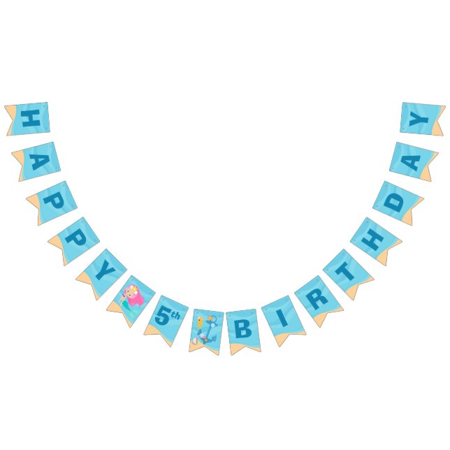 Bannière À Fanions Mermaid Girl Cute Custom Kids Pool Anniversaire (Tout)