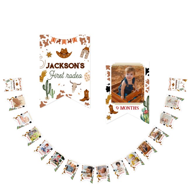 Bannière À Fanions Mignonne 1er anniversaire 12 mois Jalon 1er rodéo (Créateur téléchargé)