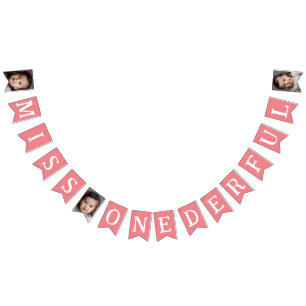 Bannière À Fanions Miss Onerful 1er anniversaire Photo Kids rose