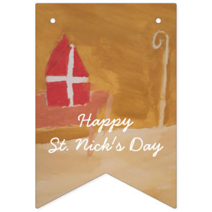 Bannière À Fanions Mitre d'aquarelle de Sinterklaas de Néerlandais d
