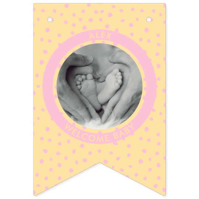 Bannière À Fanions Modern Pink Welcome Nouveau bébé fille photo nouve (Troisième drapeau)