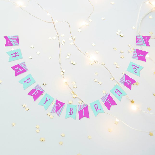 Bannière À Fanions Moderne Pastel Turquoise rose (Créateur téléchargé)