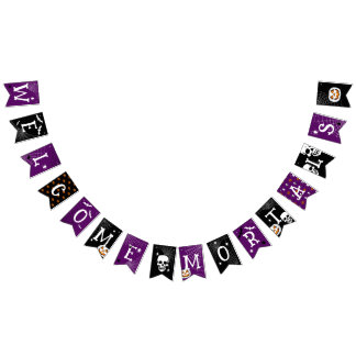 Bannière À Fanions Mortalité de bienvenue d'Halloween violet noir