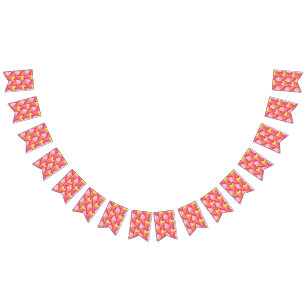 Bannière À Fanions Motif rose Kawaii avec crème glacée aux fraises
