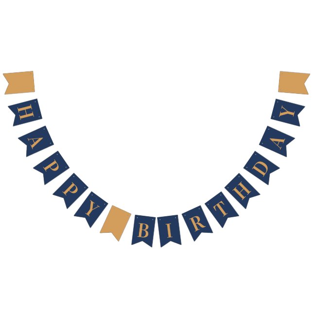 Bannière À Fanions Navy Or Chic Joyeux Anniversaire (Tout)
