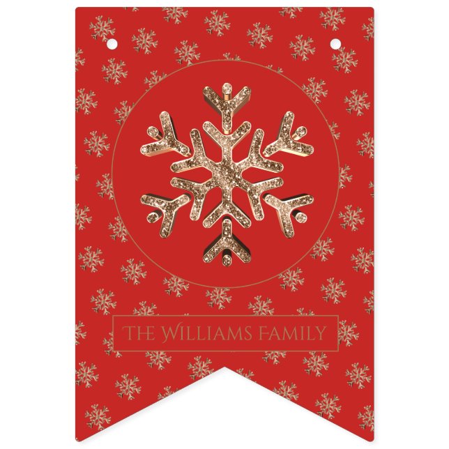Bannière À Fanions Noël Snowflakes Red Gold Snowflake Motif (Premier drapeau)