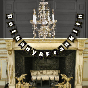 Bannière À Fanions Noir et blanc Random Gold Dot Patten Mariage