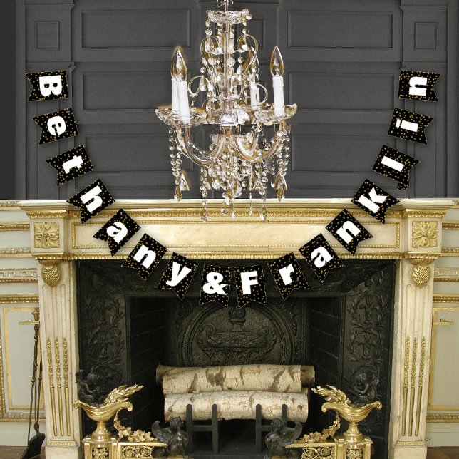 Bannière À Fanions Noir et blanc Random Gold Dot Patten Mariage (Créateur téléchargé)