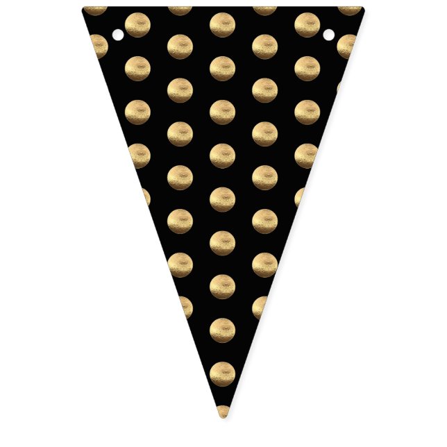 Bannière À Fanions Noir et motif de pois élégant d'or chic (Premier drapeau)