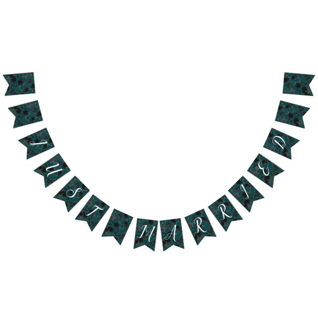 Bannière À Fanions Noir Turquoise Rose gothique Elégant Mariage (Tout)