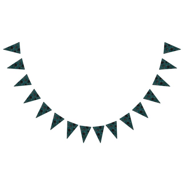 Bannière À Fanions Noir Turquoise Rose gothique Elégant Mariage (Tout)