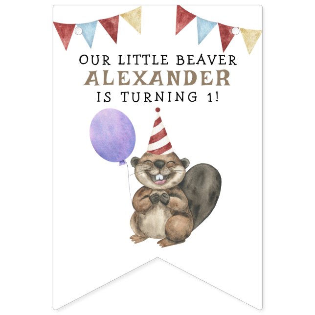 Bannière À Fanions Notre Little Beaver 1ère fête d'anniversaire (Premier drapeau)