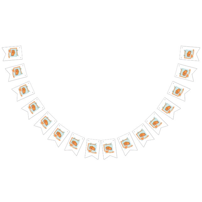 Bannière À Fanions nourriture kawaii - fromage mignon, orange, turquo (Tout)