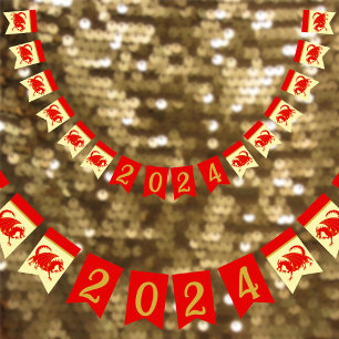 Bannière À Fanions Nouvel An lunaire 2024 Décor de la fête du Dragon