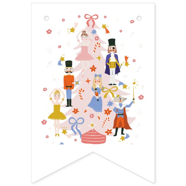 Bannière À Fanions Nutcracker Pink Christmas Tree Fête Anniversaire (Premier drapeau)