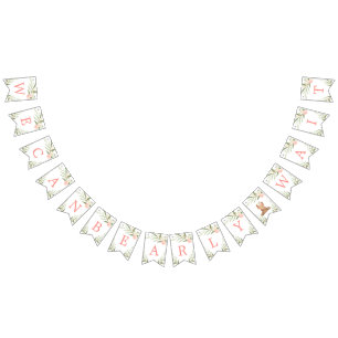 Bannière À Fanions On peut attendre le baby shower vert rose