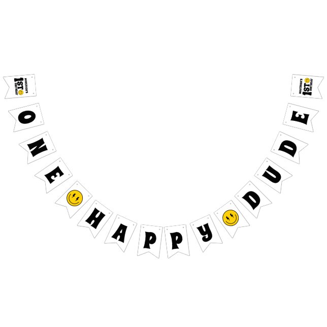 Bannière À Fanions One Happy Dude Boy's Retro 1st Birthday  (Tout)