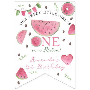 Bannière À Fanions One in a Melon Cute Watermelon Girl 1er anniversai