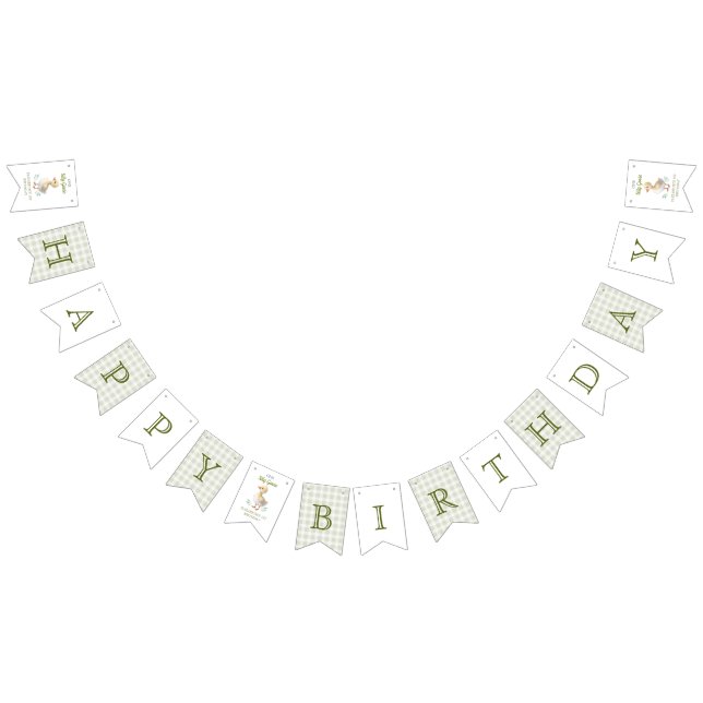 Bannière À Fanions One Silly Goose Green Gingham Baby First Birthday (Tout)