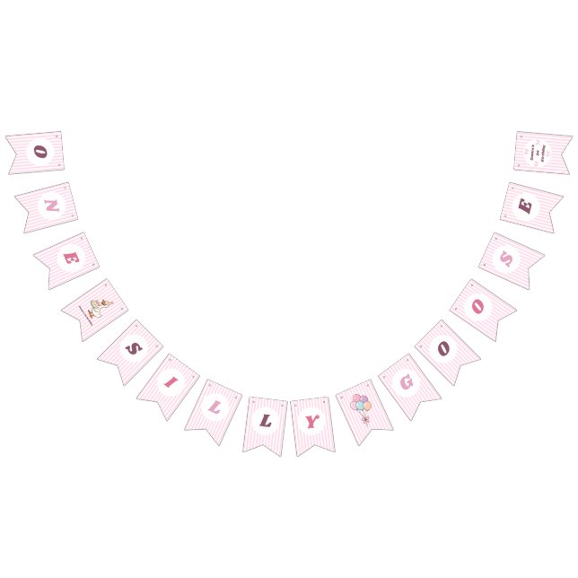 Bannière À Fanions  One Silly Goose Pink Bow Girl 1st Birthday Party (Tout)
