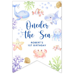 Bannière À Fanions Oneder sous la mer 1er anniversaire sous la mer