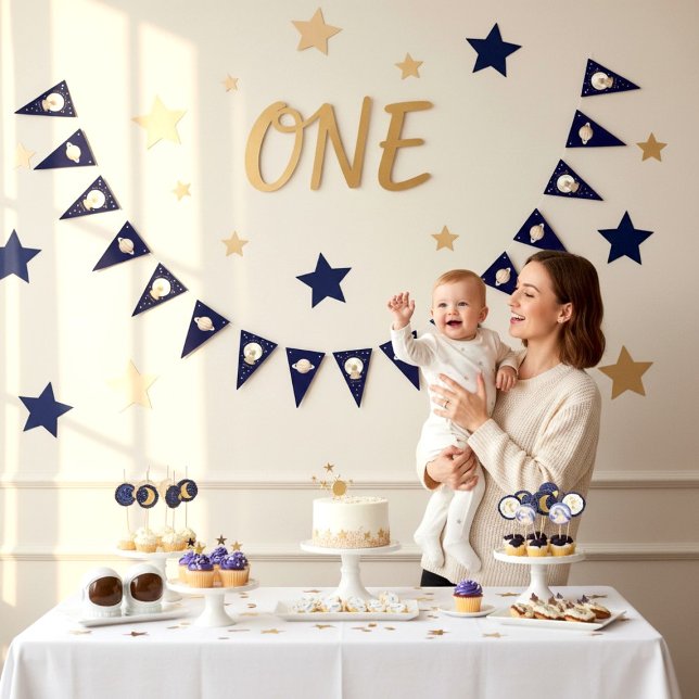 Bannière À Fanions Outer Space Baby Shower Moon Stars Bunting Banner (Créateur téléchargé)