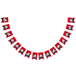 Bannière À Fanions Panda Bear porte un Casquette du Père Noël