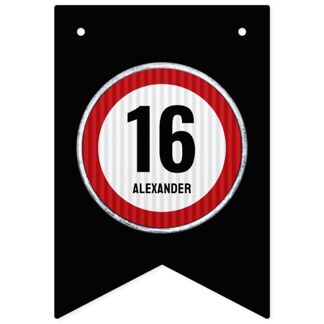Bannière À Fanions Panneau de limitation de vitesse pour 16 ans - TOU (Premier drapeau)