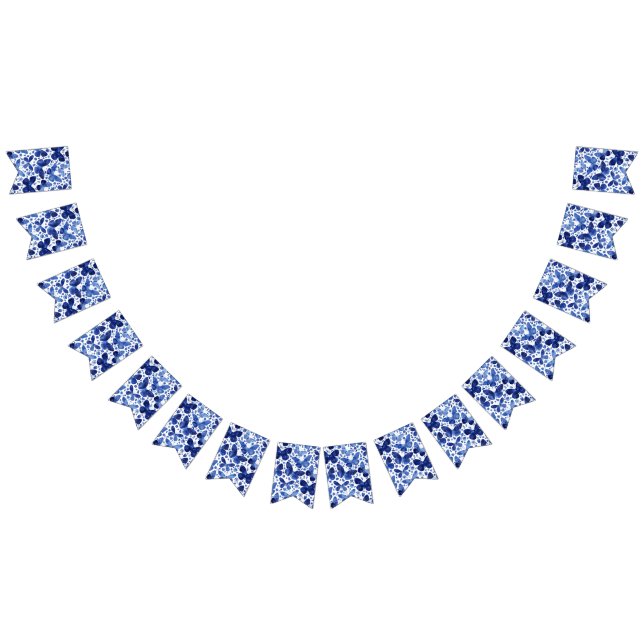 Bannière À Fanions Papillons Aquarelle Bleu (Tout)