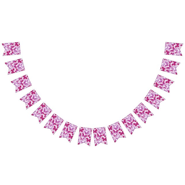 Bannière À Fanions Papillons Aquarelle Magenta Rose (Tout)