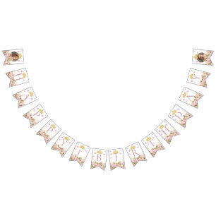 Bannière À Fanions Papillons de la Couronne rose florale photo Joyeux