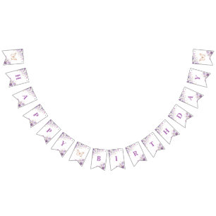 Bannière À Fanions Papillons fleur sauvage violet Joyeux anniversaire