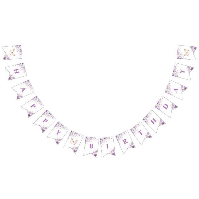 Bannière À Fanions Papillons fleur sauvage violet Joyeux anniversaire (Tout)