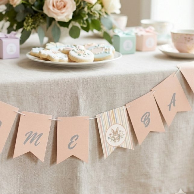 Bannière À Fanions Pastel Stripe Watercolor Rabbit (Boho bunny baby shower banner)