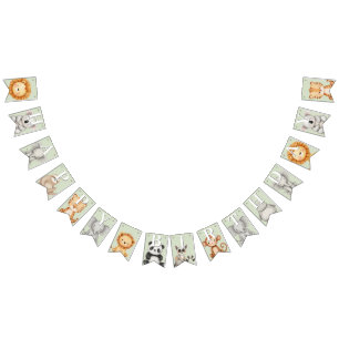 Bannière À Fanions Pastel Tropical Wild One Jungle Safari Animaux