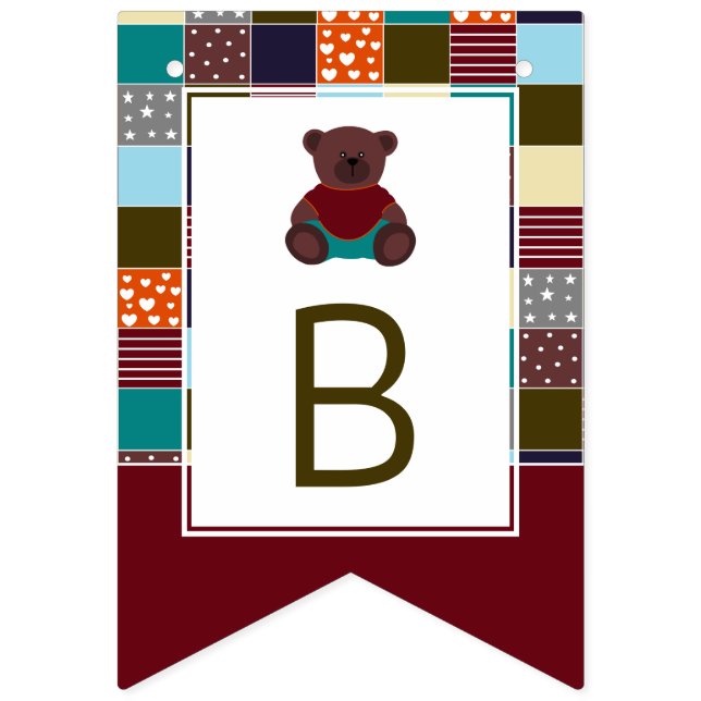 Bannière À Fanions Patchwork Teddy Bear, Baby shower (Troisième drapeau)