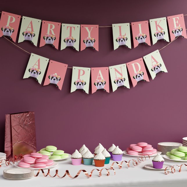 Bannière À Fanions Peach Panda Anniversaire de enfant Party Bunting d (All pandas love to party! Have fun at yours with this cute bunting)