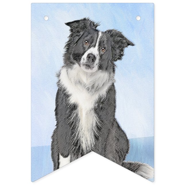 Bannière À Fanions Peinture de collie frontalière - Belle art origina (Premier drapeau)