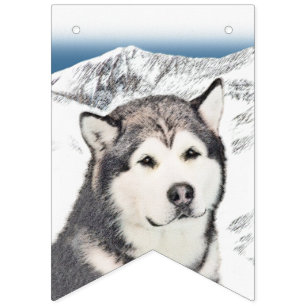 Bannière À Fanions Peinture de Malamute d'Alaska - Art de chien origi