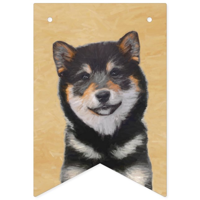 Bannière À Fanions Peinture de Shiba Inu (noir et Tan) - art de chien (Premier drapeau)