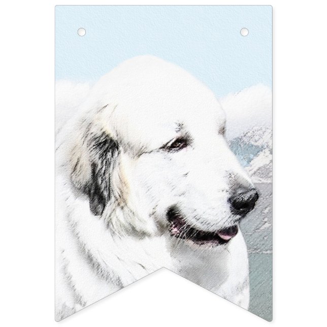 Bannière À Fanions Peinture des Pyrénées - Art original du chien (Premier drapeau)