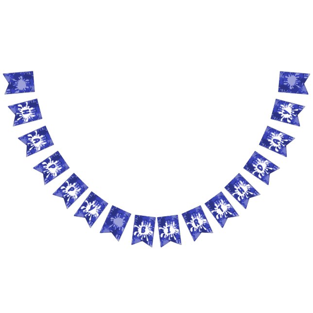 Bannière À Fanions Peinture éclaboussée d'anniversaire bleu (Tout)
