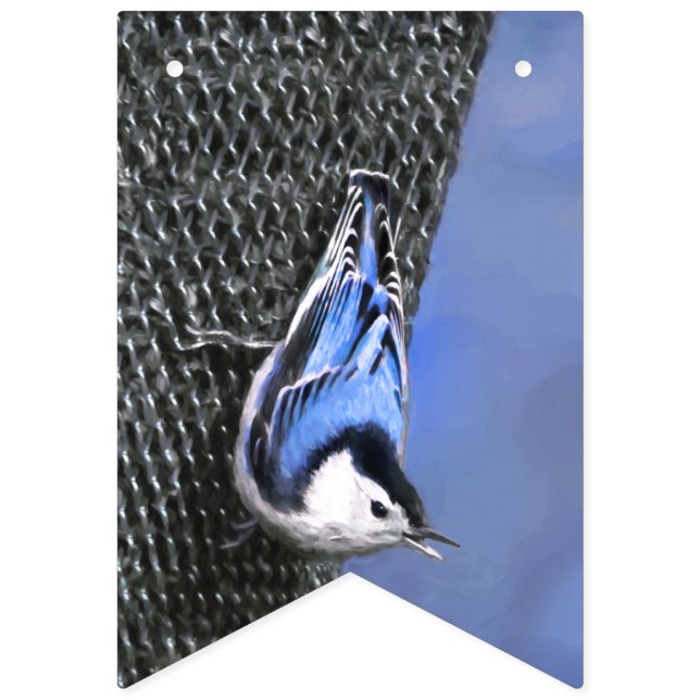 Bannière À Fanions Peinture Nuthatch à poitrine blanche Art original (Premier drapeau)