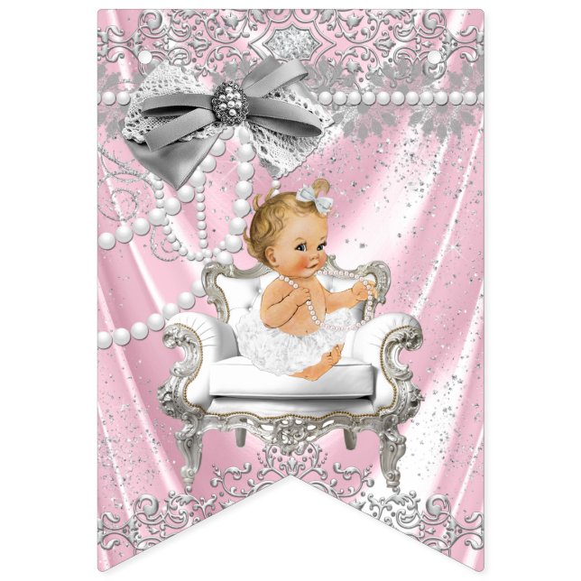 Bannière À Fanions Perle rose Grey Chaise Baby shower fille (Premier drapeau)