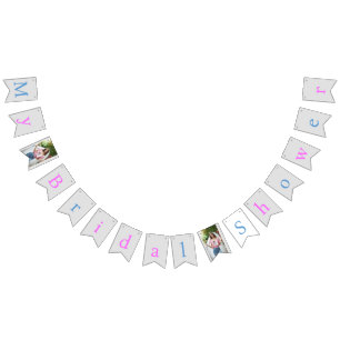 Bannière À Fanions Personnalisé rose, bleu et argent, ma photo de Fêt