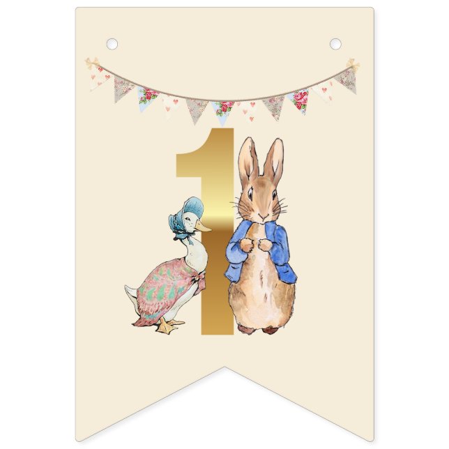 Bannière À Fanions Peter le lapin avec Jemima Premier anniversaire (Premier drapeau)