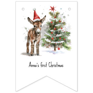 Bannière À Fanions petit âne mignon et arbre de noël, personnalisable