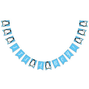 Bannière À Fanions Petit Baby shower de pingouin bleu garçon